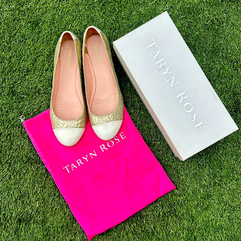 Taryn Rose Pomona soft gold metallic ballet flats, 9.5B